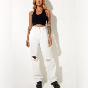 Wave Denim High rise Wide leg White Distressed Women Jeans 🤍 One Size